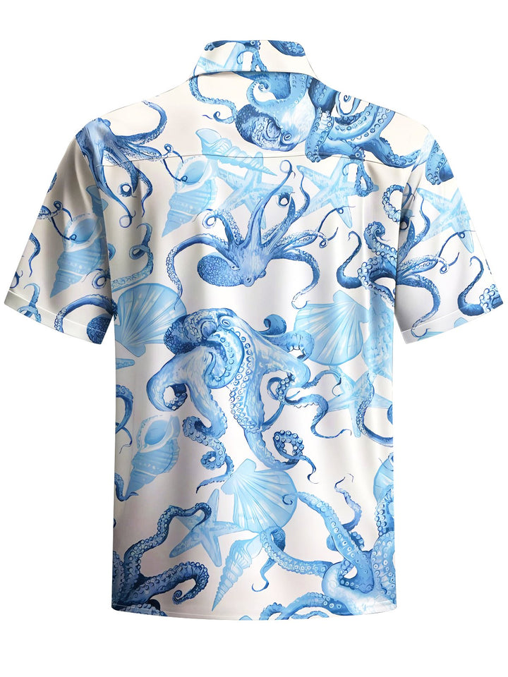 Alohadaddy® Hawaiian Octopus Art Print Chest Pocket Mens Short Sleeve Shirt Big &amp; Tall