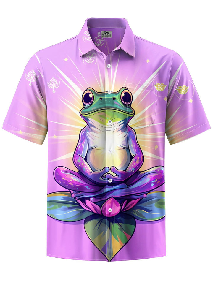 Alohadaddy® Hawaiian Frog Art Print Chest Pocket Mens Short Sleeve Shirts Big &amp; Tall