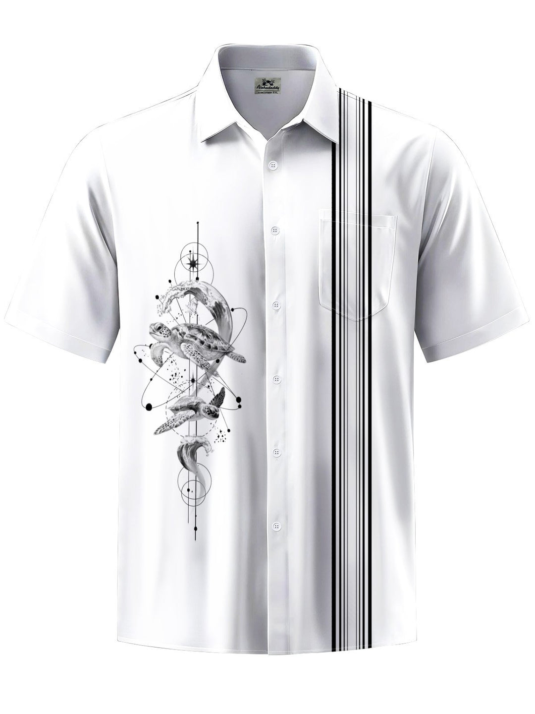 Alohadaddy® Casual Stripes Turtle Art Print Chest Pocket Mens Short Sleeve Shirt Big &amp; Tall