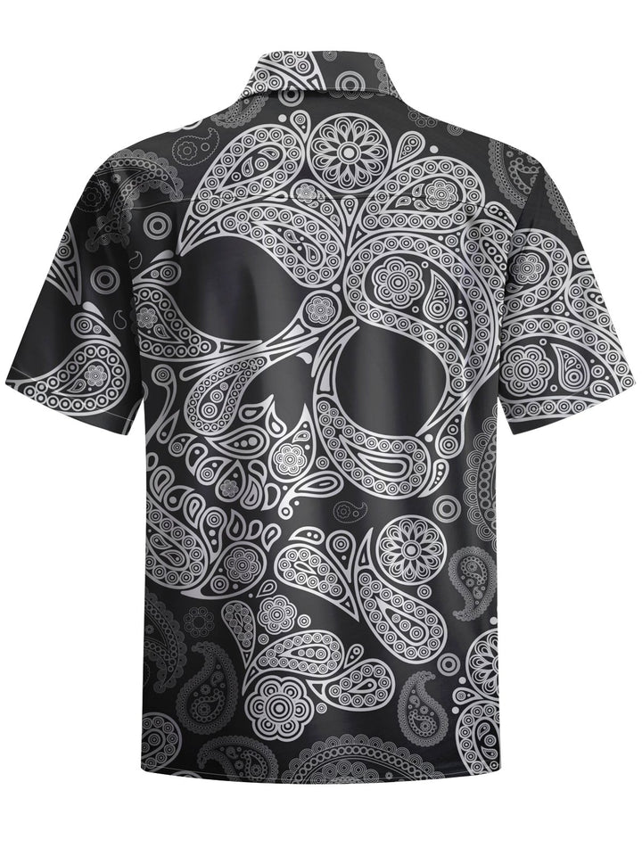 Alohadaddy® Casual Skull Paisley Art Print Chest Pocket Men&