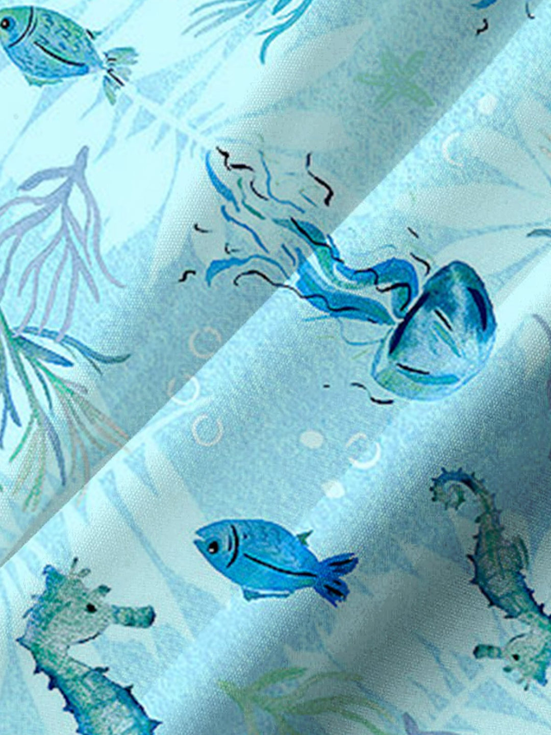 Alohadaddy® Hawaiian Ocean Seahorse Print Chest Pocket Men&
