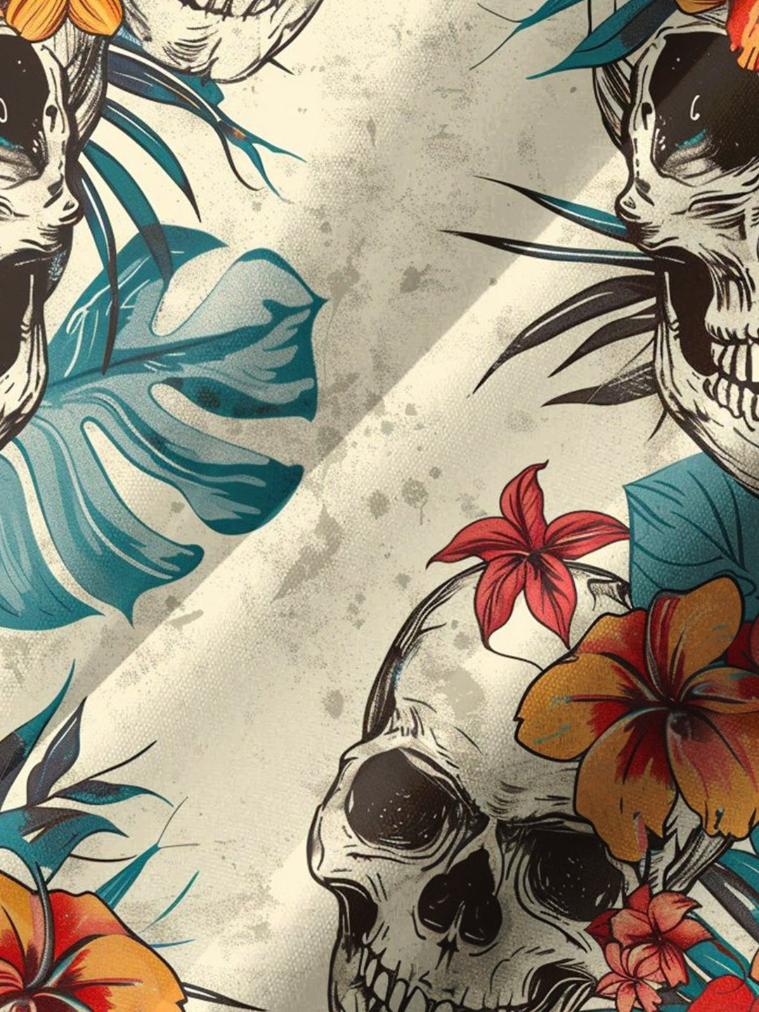 Alohadaddy® Casual Skull Holiday Art Print Chest Pocket Stretch Men&