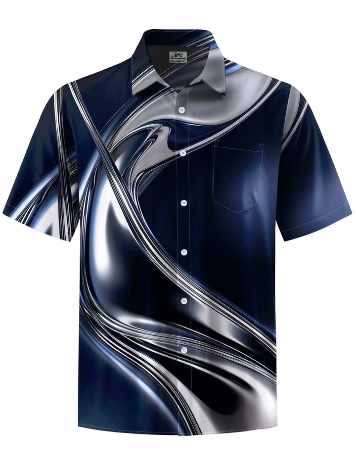Alohadaddy® Casual Abstract Art Print Chest Pocket Stretch Men&