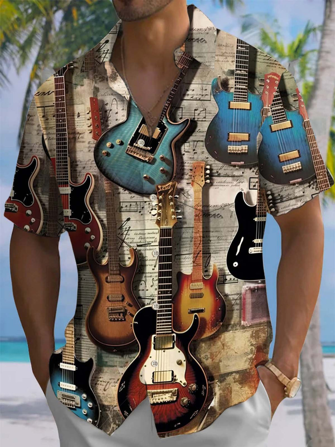 Alohadaddy® Vintage Guitar Print Art Pocket Stretch Men&
