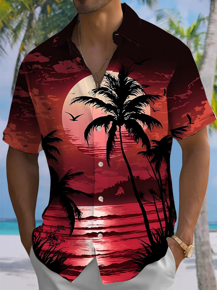 Alohadaddy® Hawaiian Palm Tree Print Stretch Pocket Button Men&