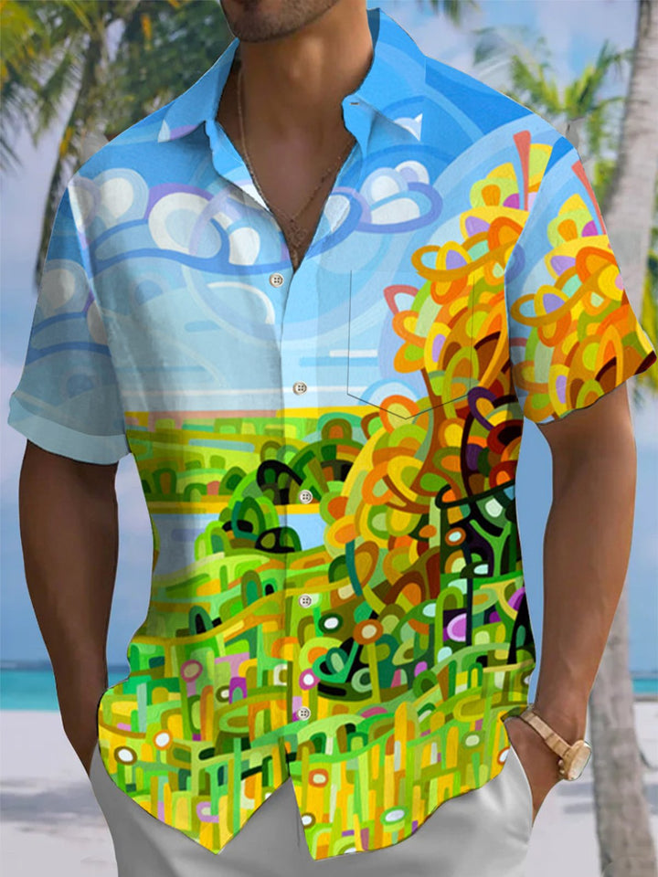 Alohadaddy® Hawaiian Abstract Art Print Elastic Pocket Button Men&