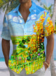 Alohadaddy® Hawaiian Abstract Art Print Elastic Pocket Button Men's Short Sleeve Shirt Big & Tall