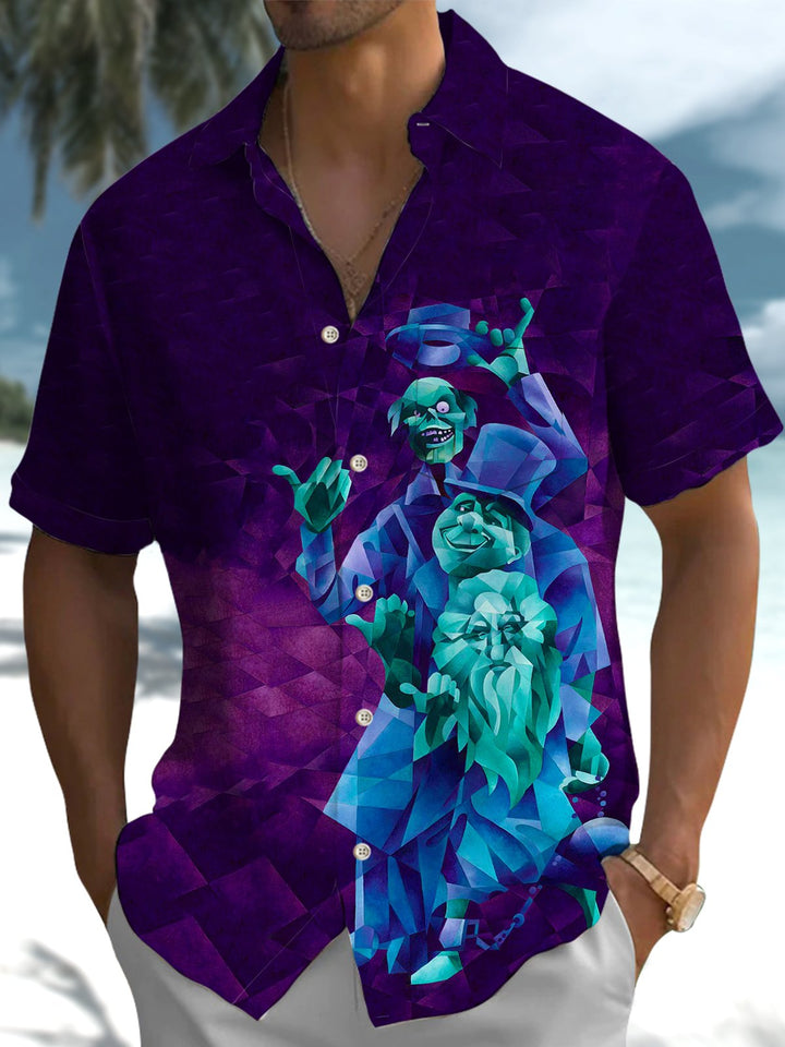 Alohadaddy® Retro Geometric Cartoon Pocket Button Stretch Men&