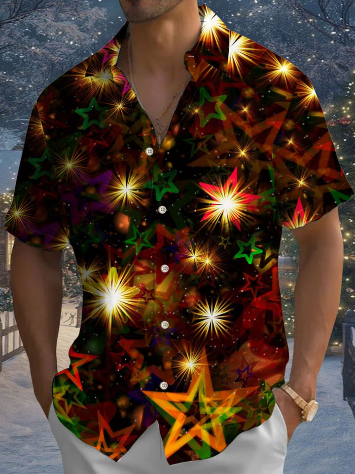 Alohadaddy® Christmas Star Print Pocket Elastic Button Men&