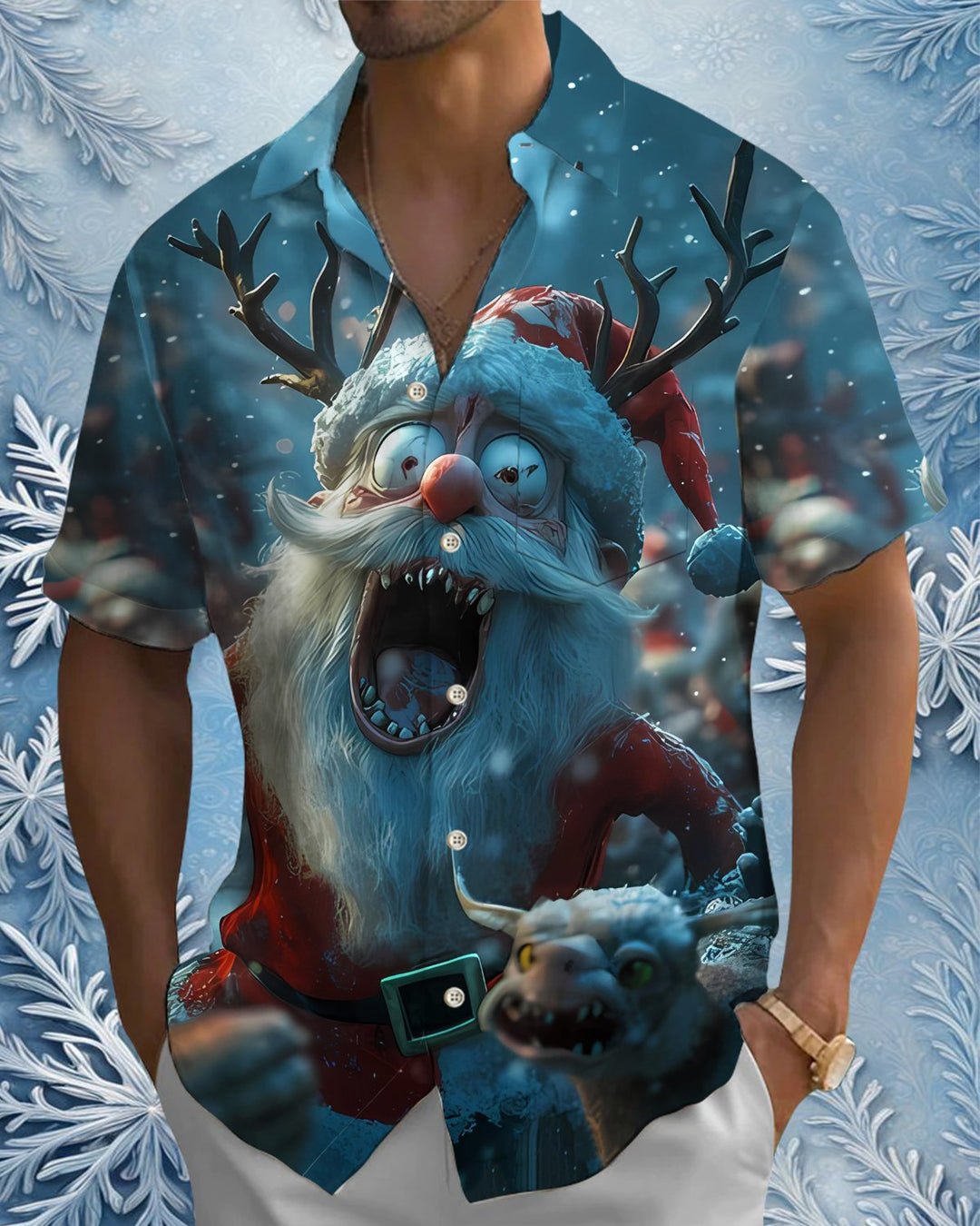 Alohadaddy® Christmas Red Eyed Santa Print Pocket Elastic Button Men&