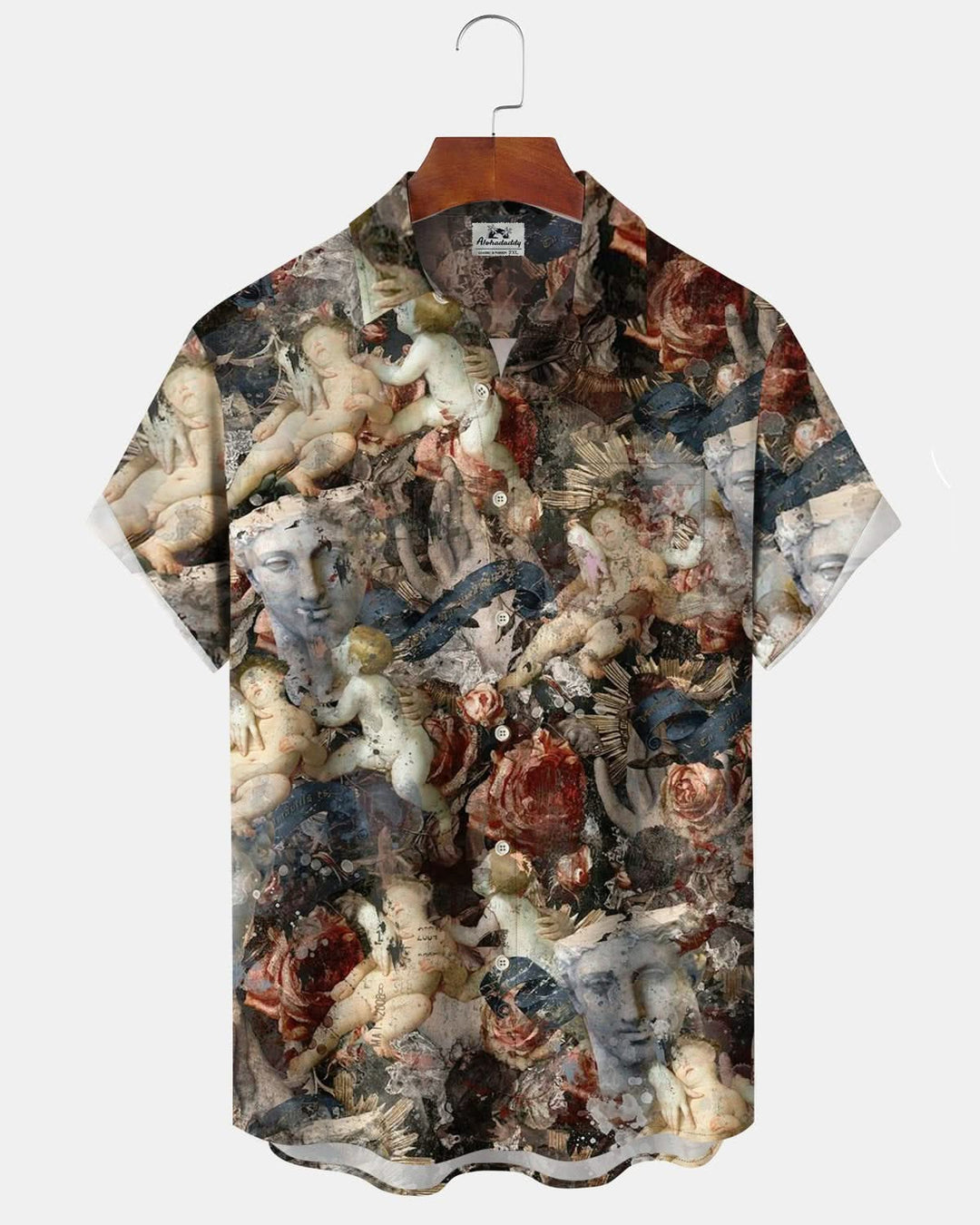 Alohadaddy® Vintage Broken Sculpture Print Art Pocket Button Elastic Men&