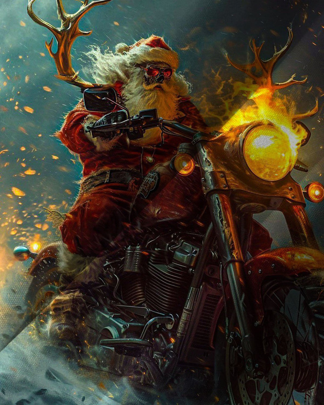 Alohadaddy® Christmas Scary Santa Motorcycle Art Print Stretch Button Pocket Men&