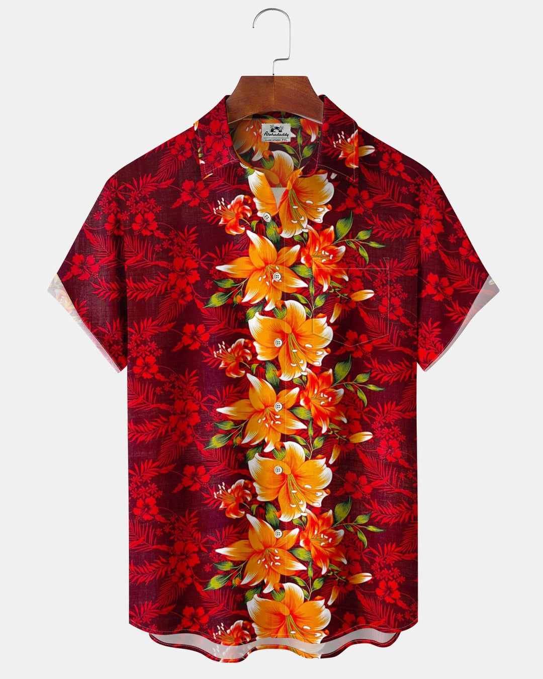Alohadaddy® Hawaiian Floral Beach Vacation Print Art Pocket Button Stretch Men&