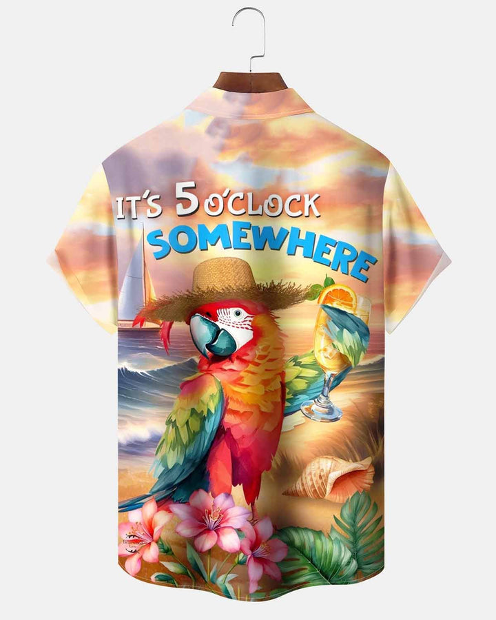 Alohadaddy® Hawaiian Parrot Print Art Pocket Button Cardigan Men&
