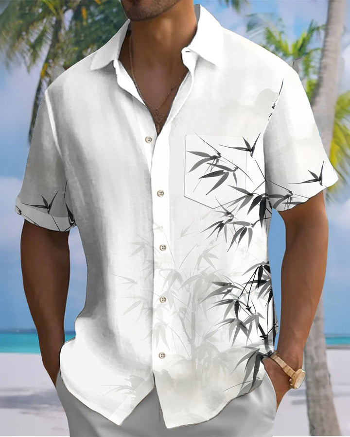 Alohadaddy® Casual Bamboo Print Artistic Button Pocket Cardigan Men&