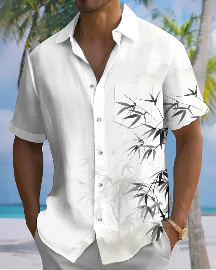 Alohadaddy® Casual Bamboo Botanical Print Artistic Button Pocket Cardigan Men&