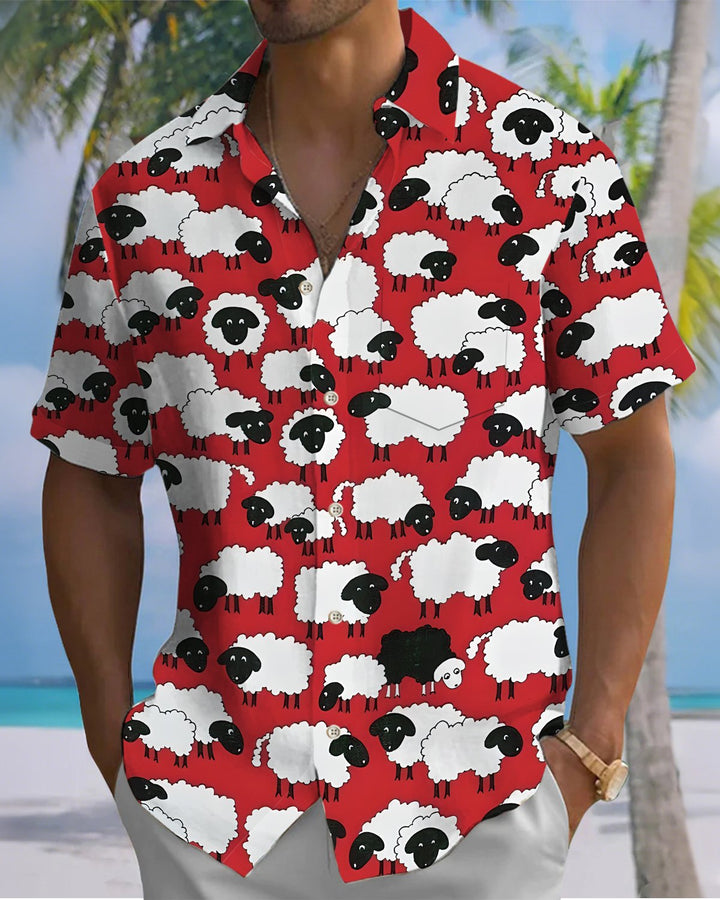 Alohadaddy® Casual Sheep Print Artistic Button Pocket Cardigan Men&