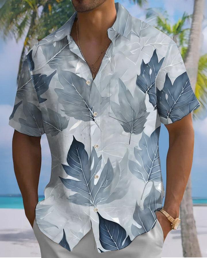 Alohadaddy® Hawaiian Palm Leaf Print Art Button Pocket Cardigan Men&
