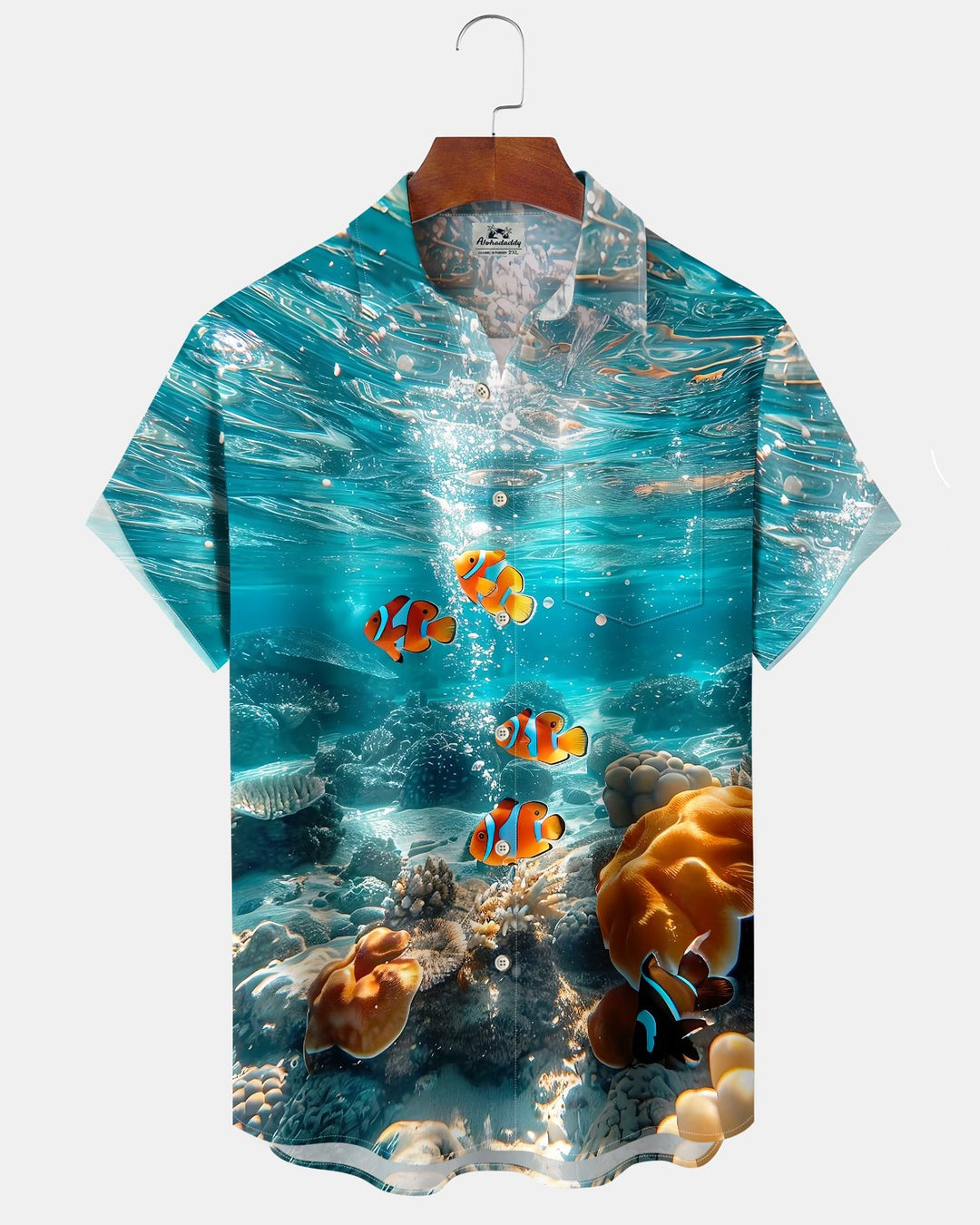 Alohadaddy® Hawaiian Ocean Print Art Button Pocket Cardigan Men&