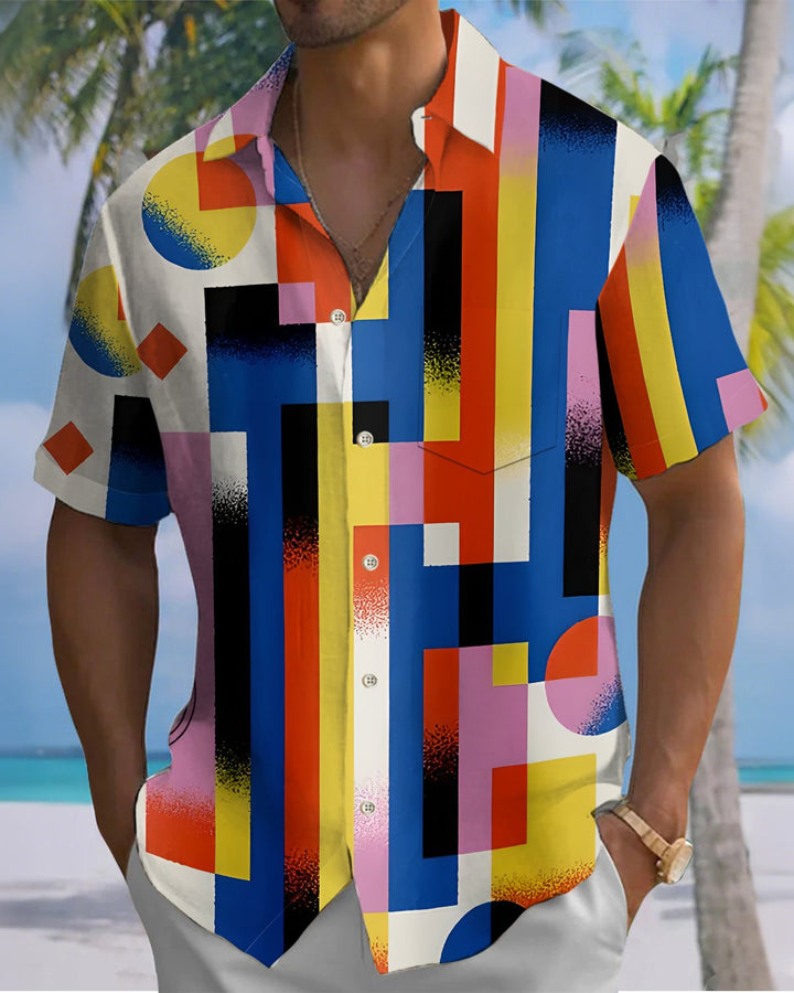 Alohadaddy® Casual Geometric Print Art Button Pocket Cardigan Men&