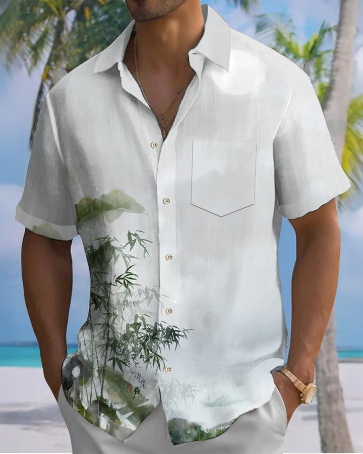 Alohadaddy® Hawaiian Bamboo Print Art Button Pocket Cardigan Men&