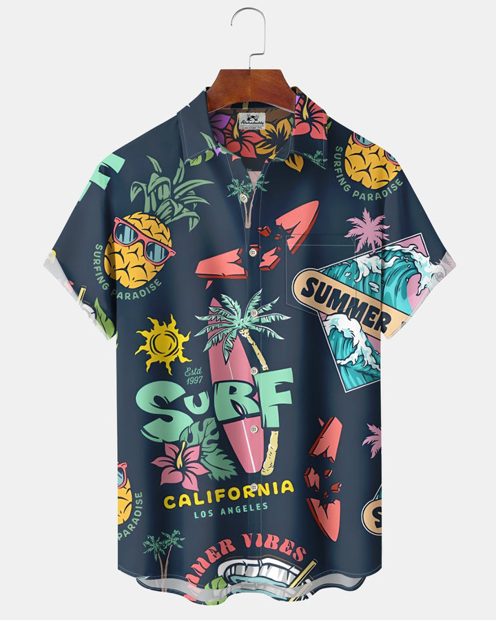 Alohadaddy® Hawaiian Palm Tree Print Art Button Pocket Cardigan Men&