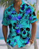 Alohadaddy® Men's Short-Sleeve Button-Down Shirt with Pocket Vintage Floral Skull Art Print