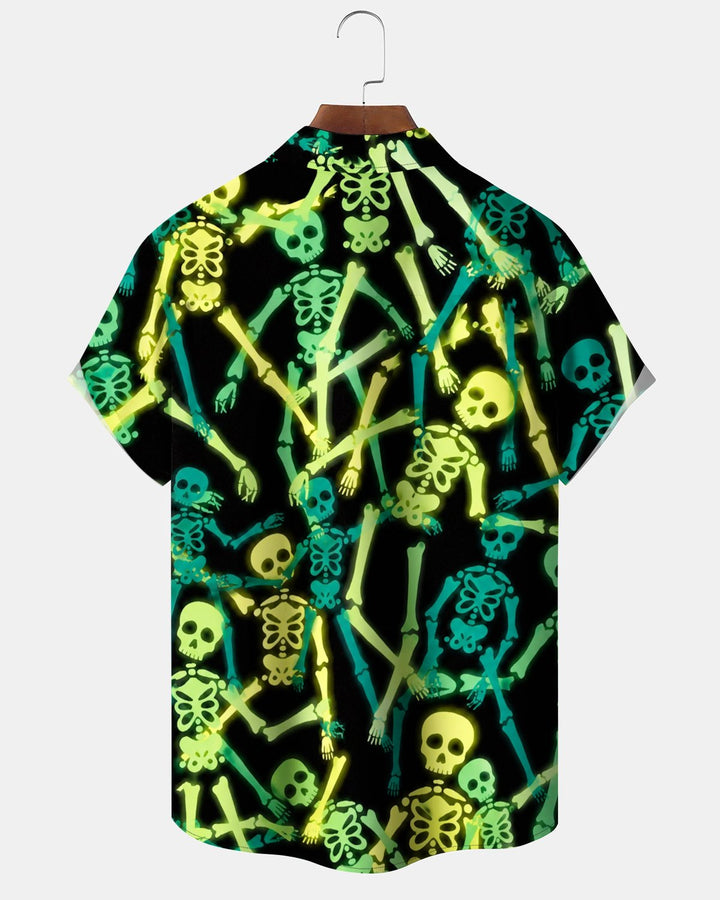 Alohadaddy® Holiday/Halloween Print Button-Down Short-Sleeve Shirt with Pocket