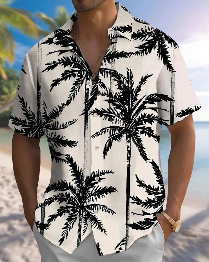 Alohadaddy® Men’s Short-Sleeve Button-Down Shirt with Hawaiian Palm Tree Print and Pocket
