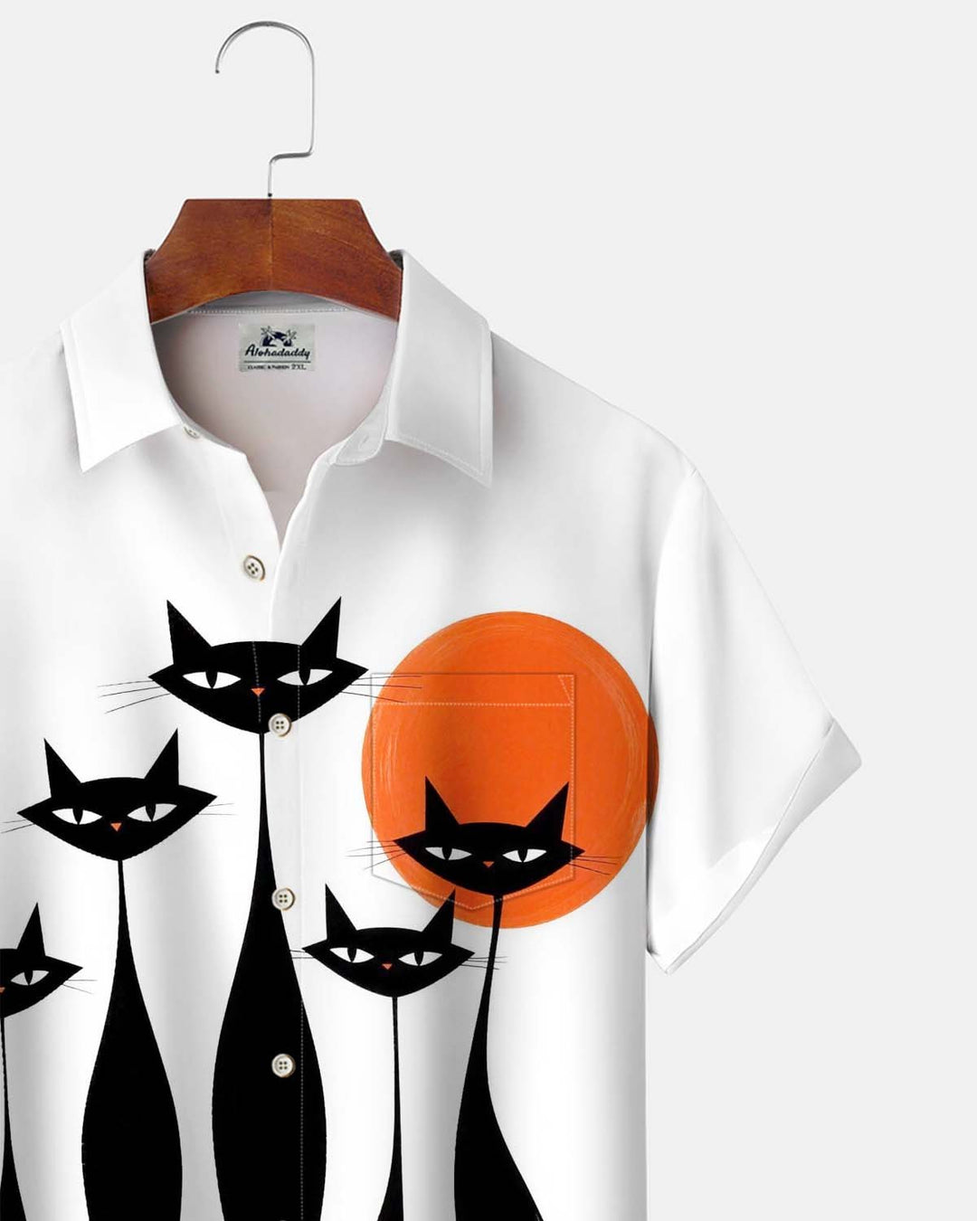 Alohadaddy® Men’s Short-Sleeve Button-Down Shirt  Casual "Atomic Cat" Graphic Print with Pocket