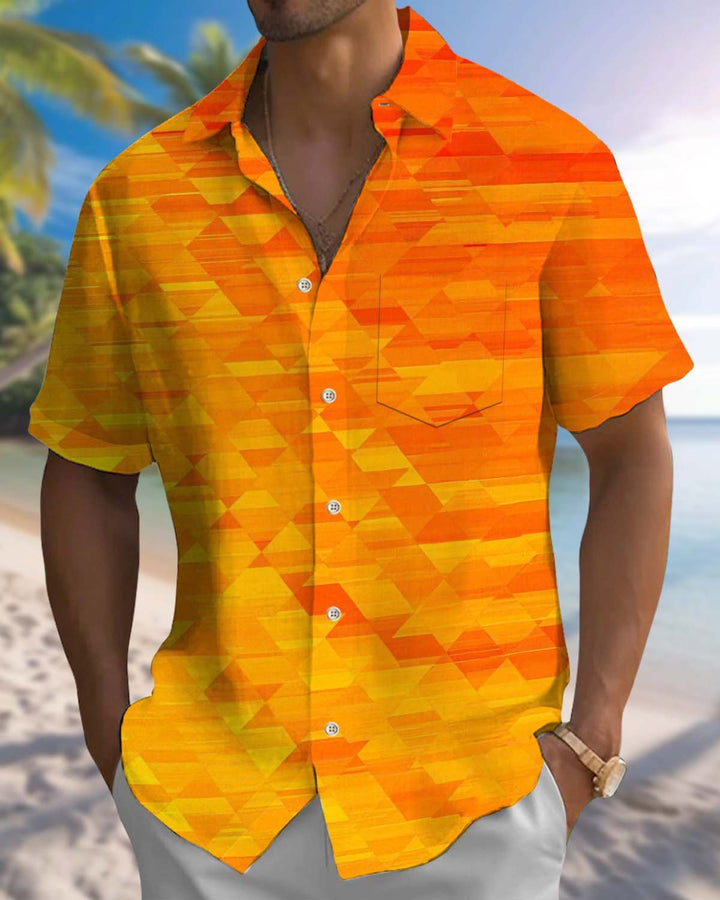 Alohadaddy® Men’s Short-Sleeve Casual Cardigan Shirt Geometric Art Print, Button-Down with Pockets