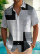 Alohadaddy Retro Geometric Color Block Print Men's Button Pocket Short Sleeve Shirt