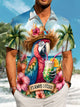 Alohadaddy Vacation Hawaii Parrot Print Art Pocket Button Elastic Oversized Shirt