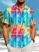 Alohadaddy Hawaiian Geometric Gradient Print Art Pockets Buttons Stretch Oversized Shirt