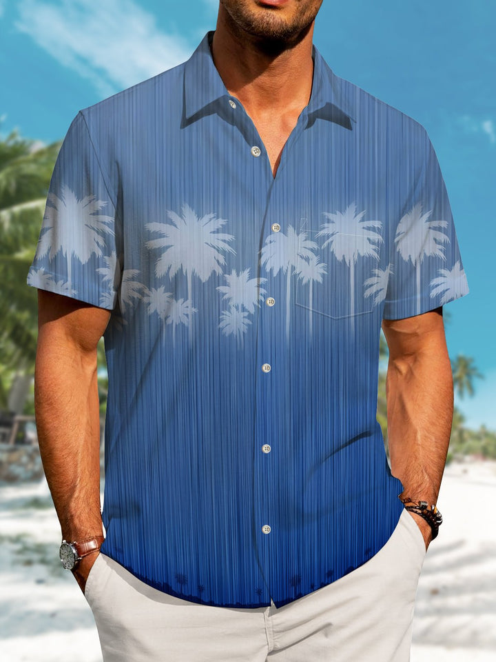 Alohadaddy Hawaii Ombre Palm Trees Art Print Button Cardigan Pockets Stretch Large Size Short Sleeve Shirt