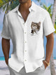Alohadaddy Casual Basics Breaking the Wall Cat Print Art Loose Cardigan Button Pocket Stretch Long Oversized Short Sleeve Shirt