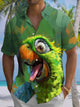 Alohadaddy Casual Collection Moisture-wicking Parrot Oil Painting Print Chest Pocket Stretch Oversized Hawaiian Short Sleeve Shirt