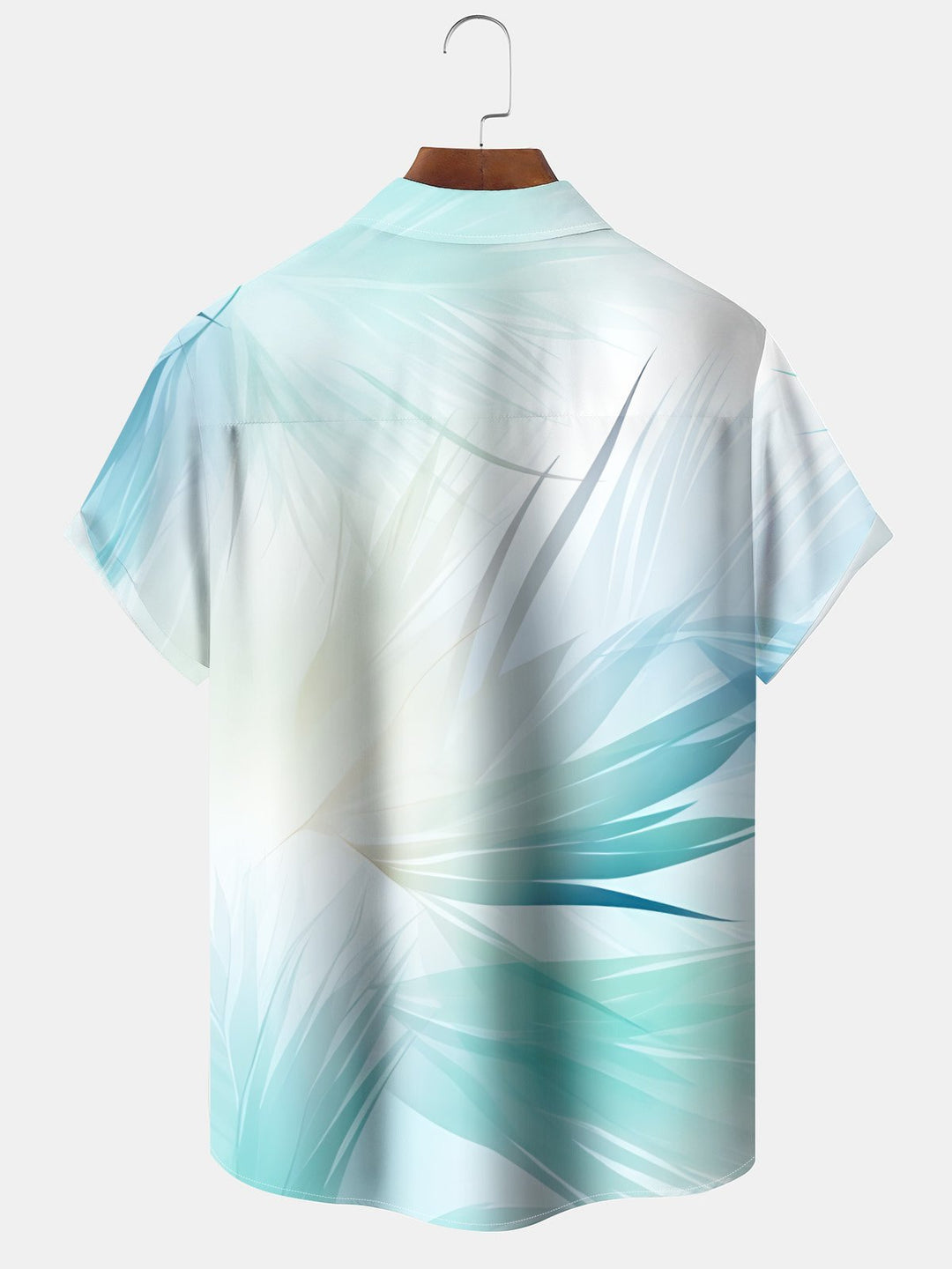 Alohadaddy Casual Gradient Palm Leaves Art Print Moisture Wicking Chest Pocket Hawaiian Short Sleeve Shirt