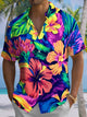 Alohadaddy® Casual Floral Print Art Chest Pocket Stretch Plus Size Men's Hawaiian Short Sleeve Shirt
