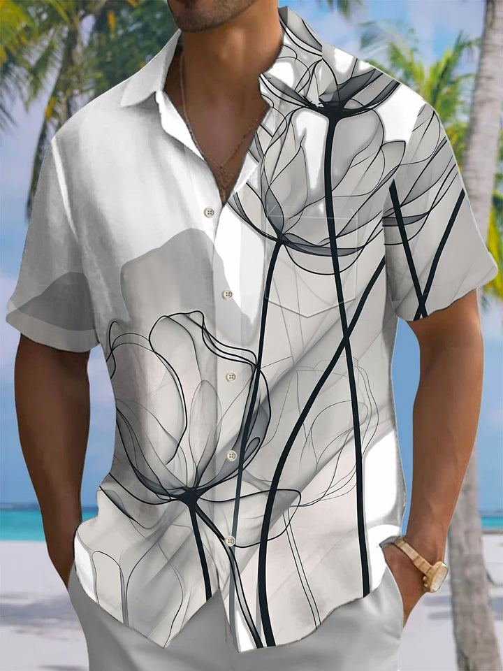 Alohadaddy® Casual Floral Print Chest Pocket Men&