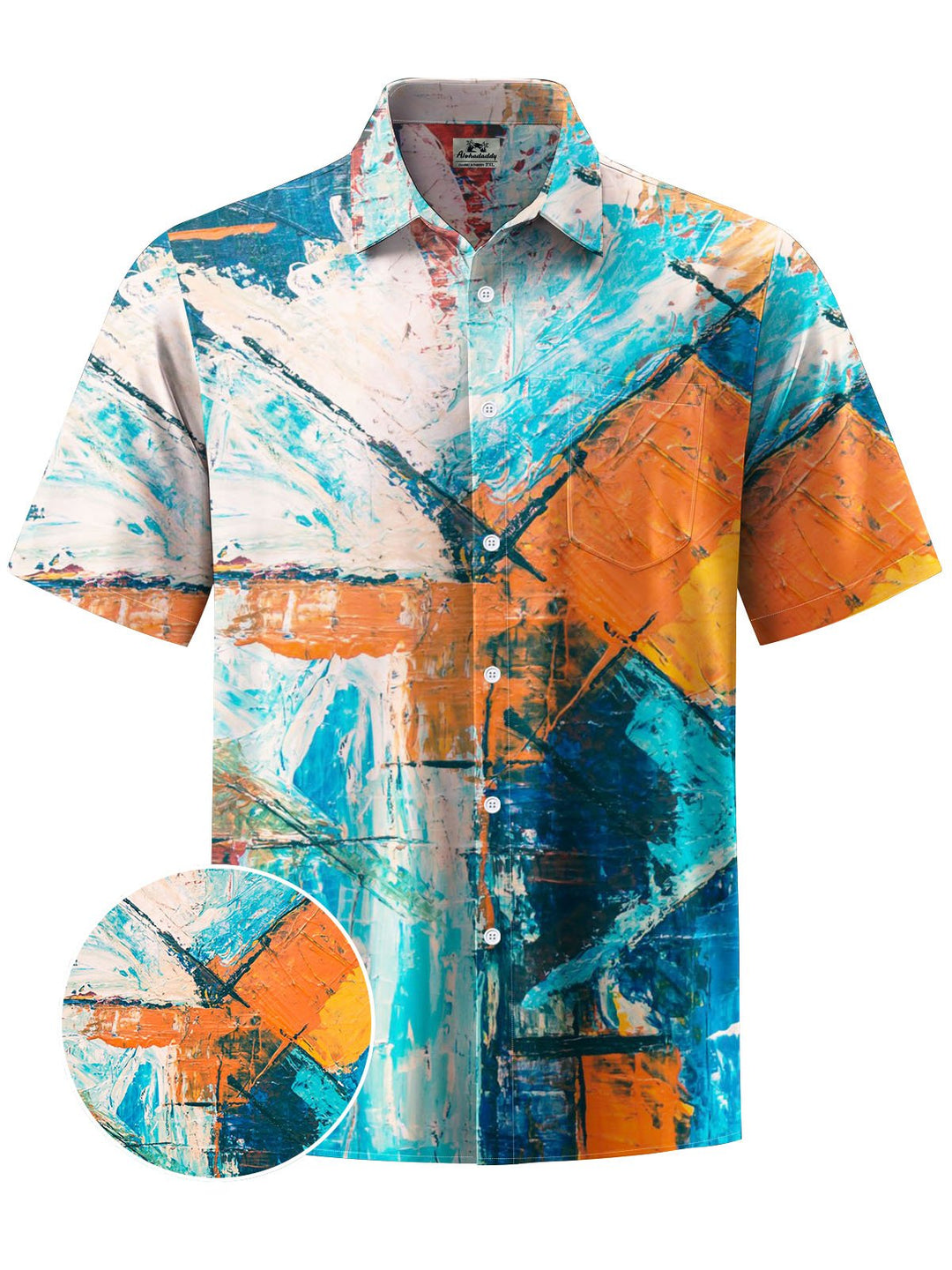 Alohadaddy® Vintage Geometric Paint Print Chest Pocket Men&