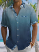 Alohadaddy® Vintage Floral Gradient Print Chest Pocket Men's Short Sleeve Shirt Big & Tall