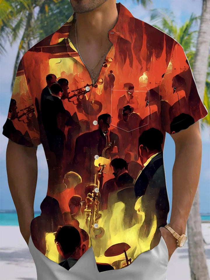Alohadaddy® Vintage Jazz Bar Print Art Chest Pocket Men&