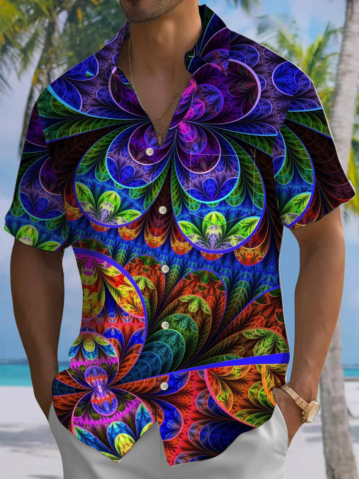 Alohadaddy® Casual Abstract Flowers Print Art Chest Pocket Men&