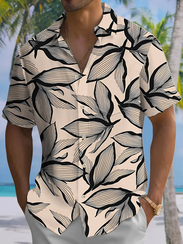 Alohadaddy® Vintage Floral Art Print Chest Pocket Mens Short Sleeve Shirt Big &amp; Tall