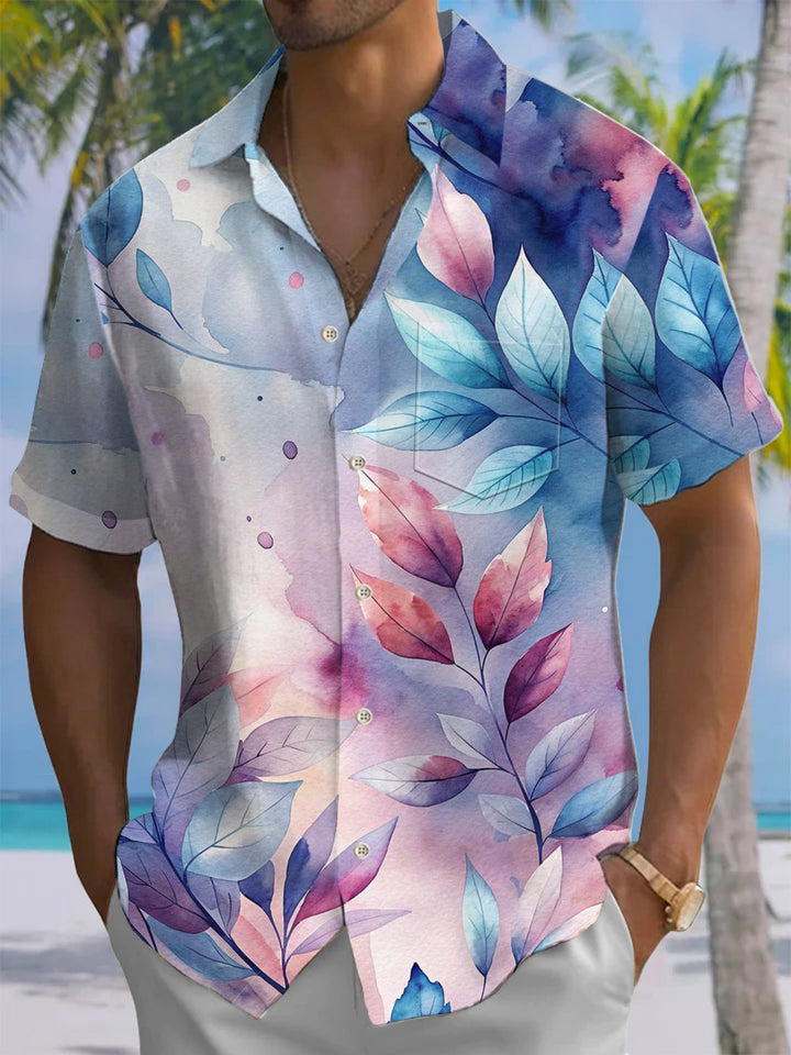 Alohadaddy® Hawaiian Leaves Smudge Art Print Chest Pocket Men&