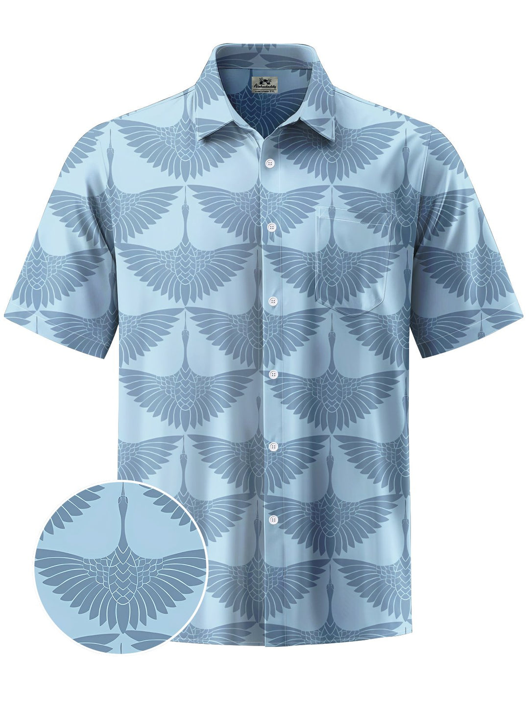 Alohadaddy® Casual Crane Art Print Chest Pocket Moisture Wicking Men&