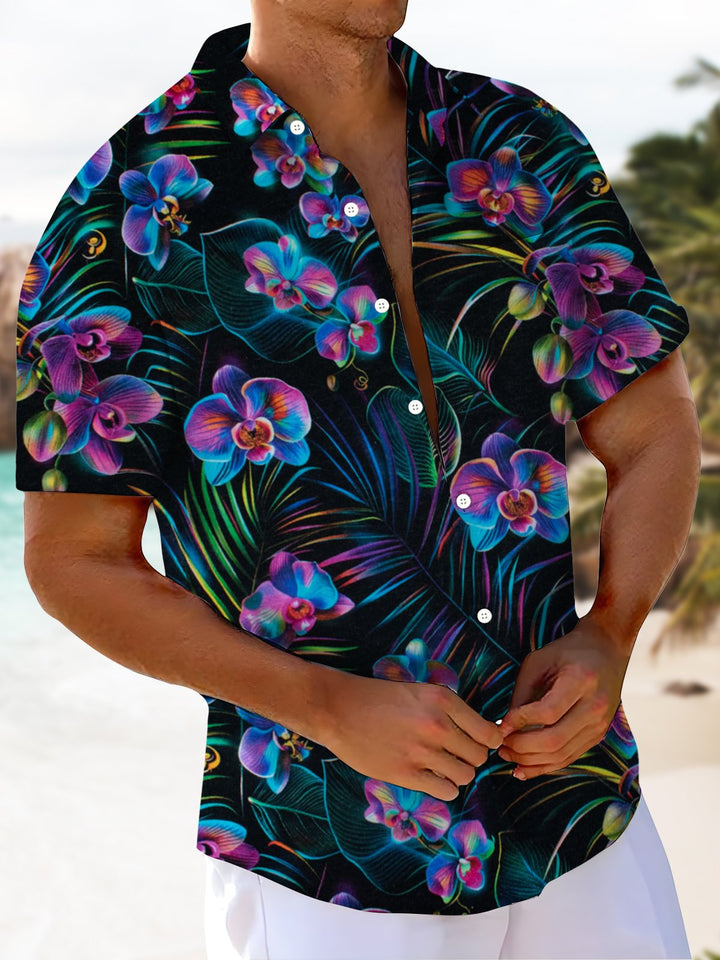 Alohadaddy® Hawaiian Floral Art Print Chest Pocket Mens Short Sleeve Shirts Big &amp; Tall