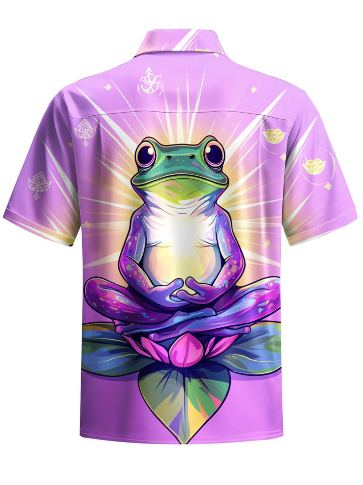 Alohadaddy® Hawaiian Frog Art Print Chest Pocket Mens Short Sleeve Shirts Big &amp; Tall