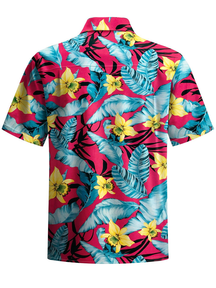 Alohadaddy® Hawaiian Flowers Art Print Chest Pocket Mens Short Sleeve Shirt Big &amp; Tall